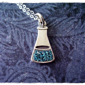 Blue Crystal Beaker Necklace - Sterling Silver Blue Pavé Crystal Beaker Charm on a Delicate Sterling Silver Cable Chain or Charm Only