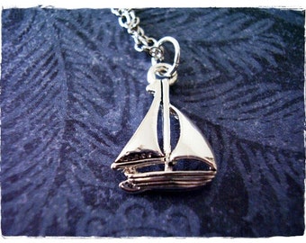 Silver Sailboat Necklace - Silver Pewter Sailboat Charm on a Delicate Silver Plated Cable Chain or Charm Only