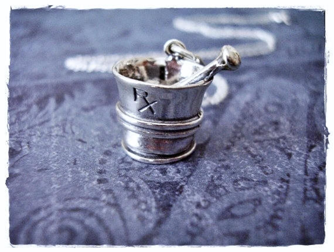Large Rx Mortar and Pestle Necklace Sterling Silver Rx Etsy