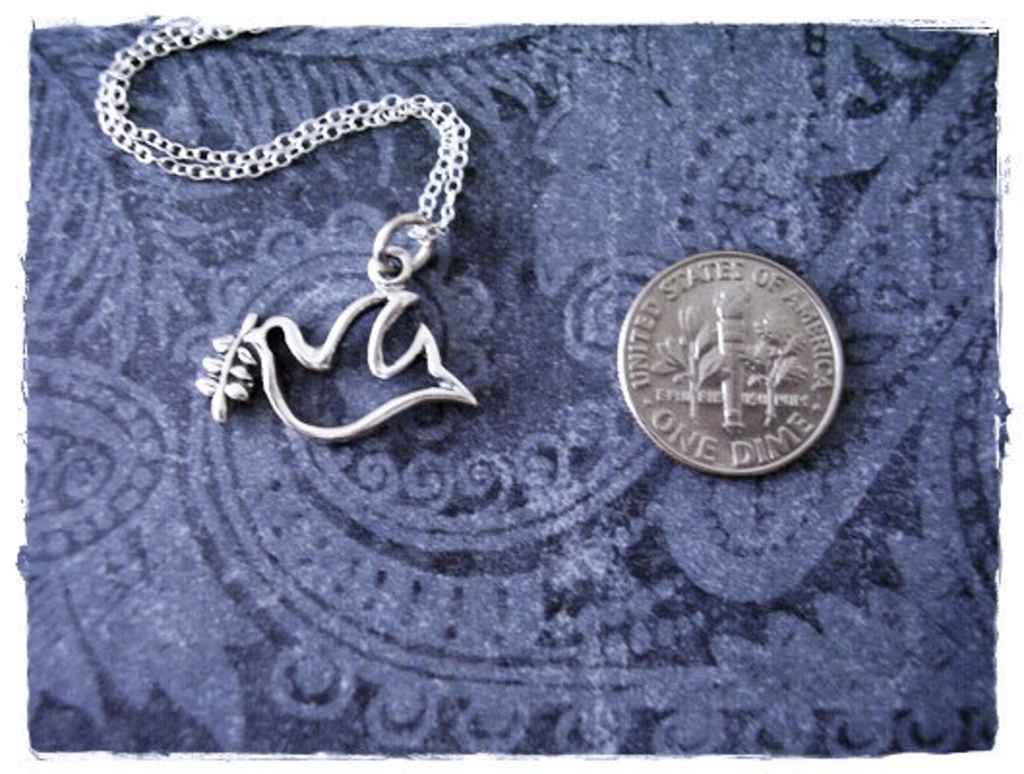Dove with Olive Branch Necklace-Silver or Gold Plated, Jewelry