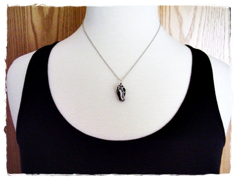 Silver Dinosaur Skull Necklace Antique Pewter Dinosaur Skull Charm on a Delicate Silver Plated Cable Chain or Charm Only image 3