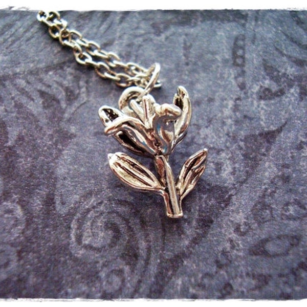 Silver Lily Necklace - Silver Pewter Lily Charm on a Delicate Silver Plated Cable Chain or Charm Only