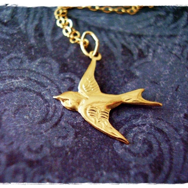 Gold Sparrow Necklace - 14kt Gold Filled Sparrow Charm on a Delicate 14kt Gold Filled Cable Chain or Charm Only