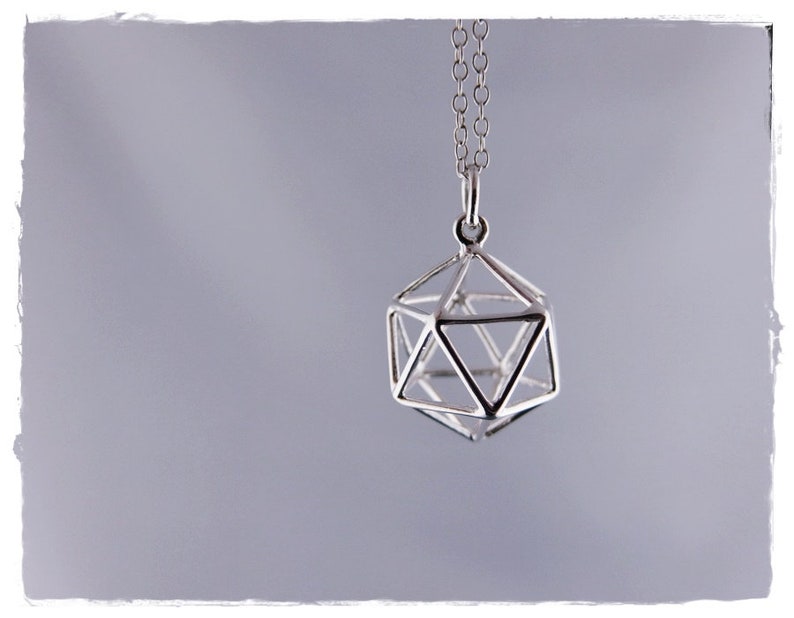 Silver Icosahedron Necklace Sterling Silver Icosahedron Charm on a Delicate Sterling Silver Cable Chain or Charm Only image 5