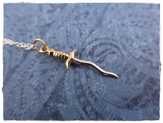 Silver Wavy Dagger Necklace - Bronze and Sterling Silver Wavy