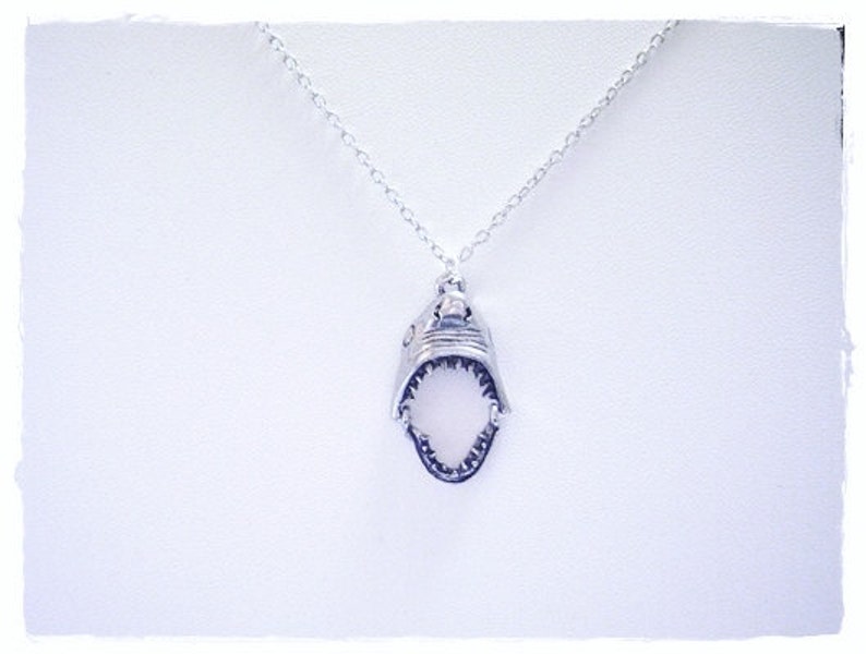 Movable Shark Jaws Necklace Antique Pewter Shark Jaws Charm on a Delicate Silver Plated Cable Chain or Charm Only image 5