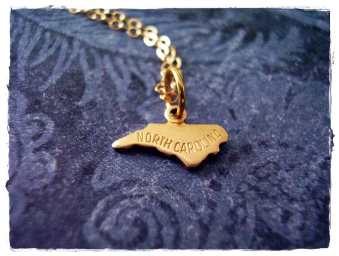 Tiny Gold North Carolina State Necklace Raw Brass North Etsy