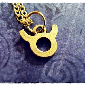 Gold Taurus Zodiac Sign Necklace - Antique Gold Pewter Taurus Charm on a Delicate Gold Plated Cable Chain or Charm Only
