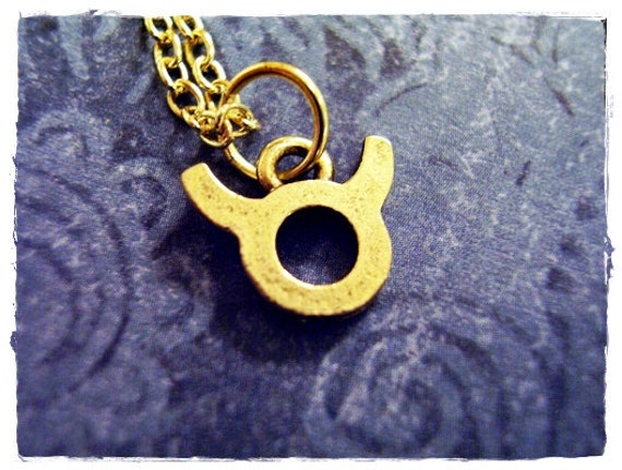 Gold Taurus Zodiac Sign Necklace - Antique Gold Pewter Taurus Charm on a Delicate Gold Plated Cable Chain or Charm Only