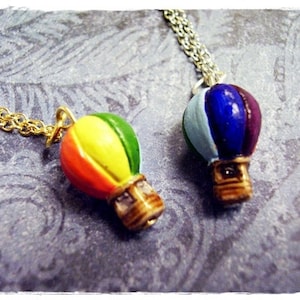 Rainbow Hot Air Balloon Necklace - Rainbow Ceramic Hot Air Balloon Charm on a Delicate Plated Cable Chain or Charm Only