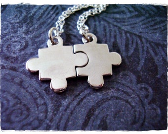 Silver Best Friends Puzzle Piece Necklaces - Sterling Silver BFF Puzzle Piece Charms on TWO Sterling Silver Cable Chains or Charms Only