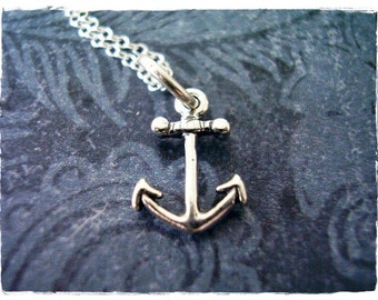 Small Silver Anchor Necklace - Sterling Silver Anchor Charm on a Delicate Sterling Silver Cable Chain or Charm Only
