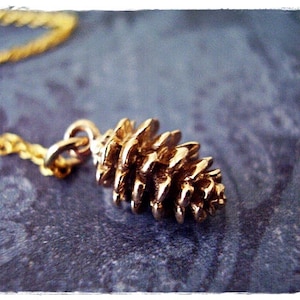Gold Pine Cone Necklace - Bronze Pine Cone Charm on a Delicate 14kt Gold Filled Cable Chain or Charm Only