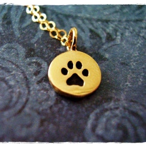 Tiny Gold Paw Print Necklace - Bronze Paw Print Charm on a Delicate 14kt Gold Filled Cable Chain or Charm Only