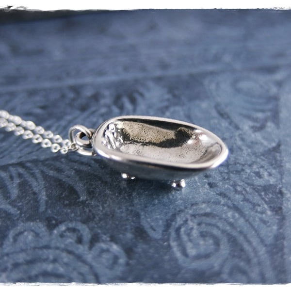 Silver Bathtub Necklace - Sterling Silver Bathtub Charm on a Delicate Sterling Silver Cable Chain or Charm Only