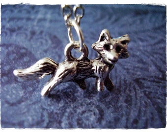 Small Fox Necklace - Antique Pewter Fox Charm on a Delicate Stainless Steel Cable Chain or Charm Only