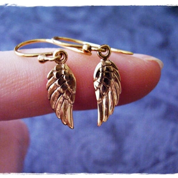 Gold Angel Wing Earrings - Bronze Angel Wing Dangle Earrings