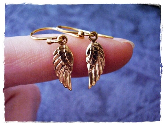 Gold Angel Wing Earrings Bronze Angel Wing Dangle Earrings
