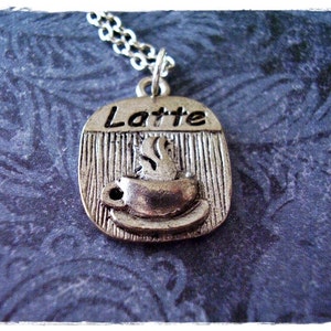 Silver Latte Necklace - Antique Pewter Latte Charm on a Delicate Stainless Steel Cable Chain or Charm Only