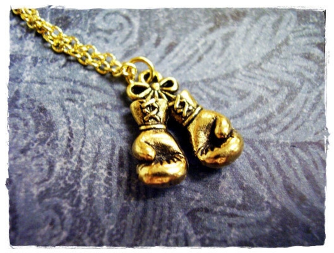 Gold Boxing Gloves Necklace Antique Gold Pewter Boxing Gloves Charm on
