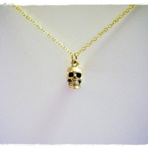 Gold Human Skull Necklace Antique Gold Pewter Human Skull Charm on a Delicate Gold Plated Cable Chain or Charm Only image 3