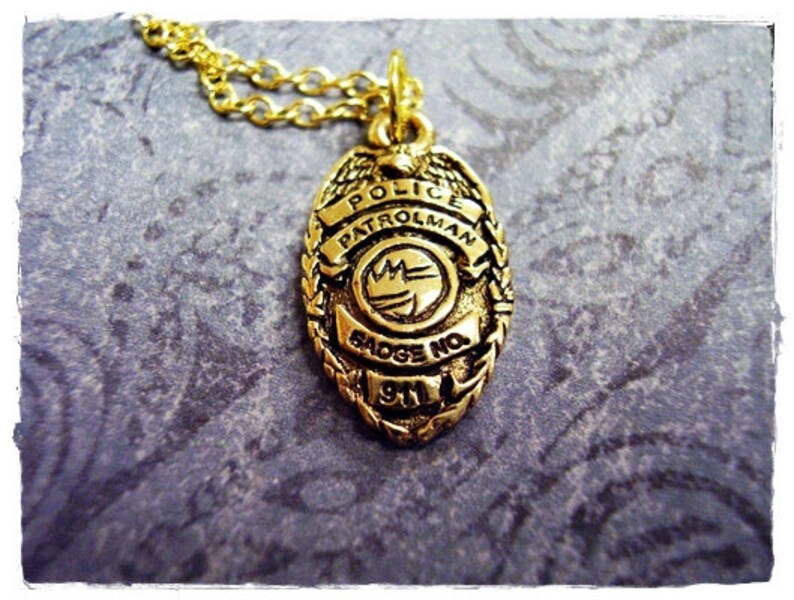 Gold Police Badge Necklace Antique Gold Pewter Police Badge Etsy