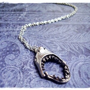 Movable Shark Jaws Necklace Antique Pewter Shark Jaws Charm on a Delicate Silver Plated Cable Chain or Charm Only image 4