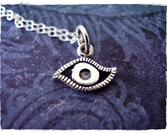 Tiny Silver Evil Eye Necklace - Sterling Silver Evil Eye Charm on a Delicate Sterling Silver Cable Chain or Charm Only