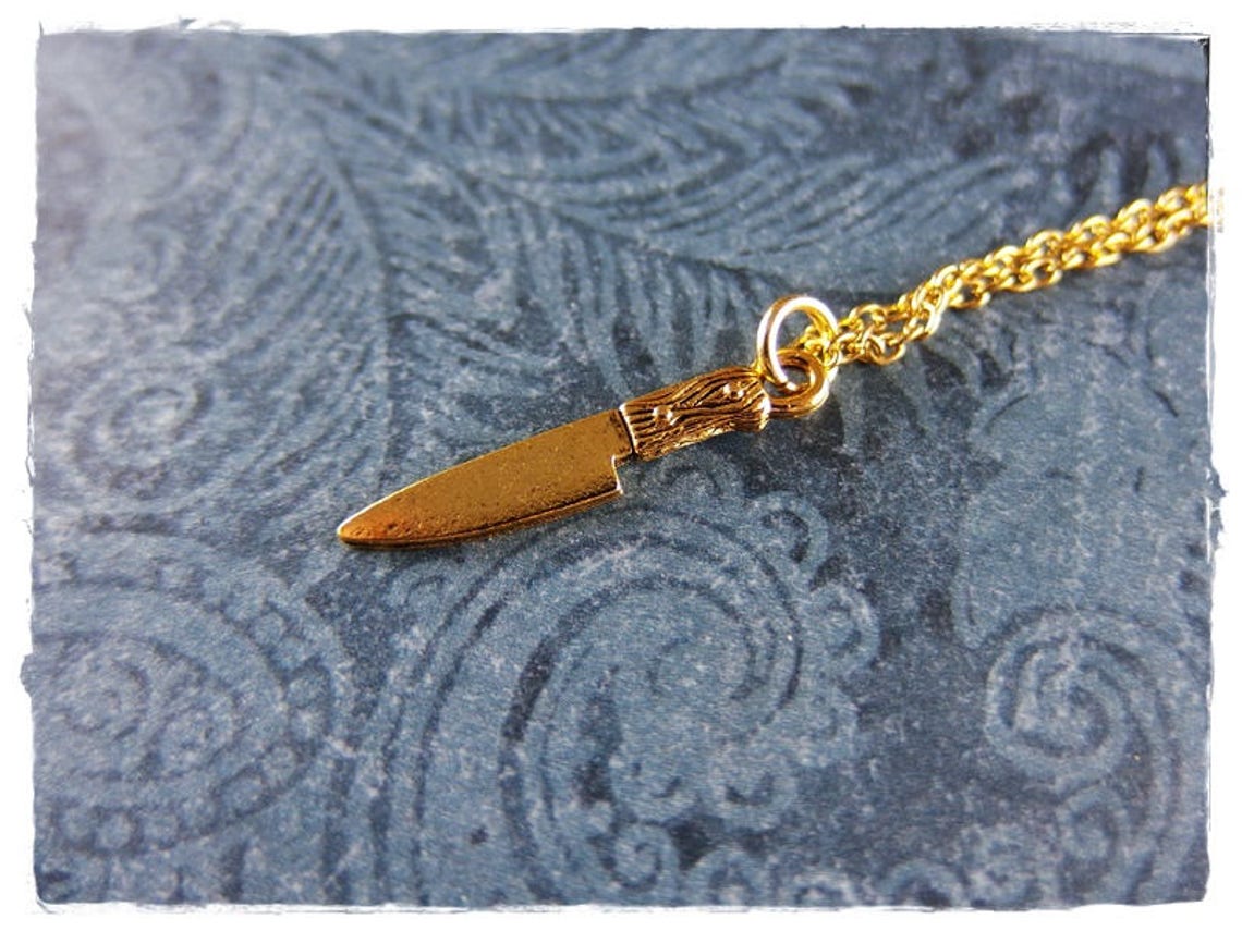Tiny Gold Chef Knife Necklace Antique Gold Pewter Chef Knife Etsy