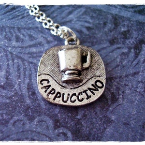 Silver Cappuccino Necklace - Antique Pewter Cappuccino Charm on a Delicate Stainless Steel Cable Chain or Charm Only