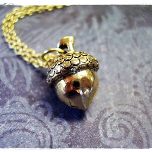 Gold Acorn Necklace - Antique Gold Pewter Acorn Charm on a Delicate Gold Plated Cable Chain or Charm Only