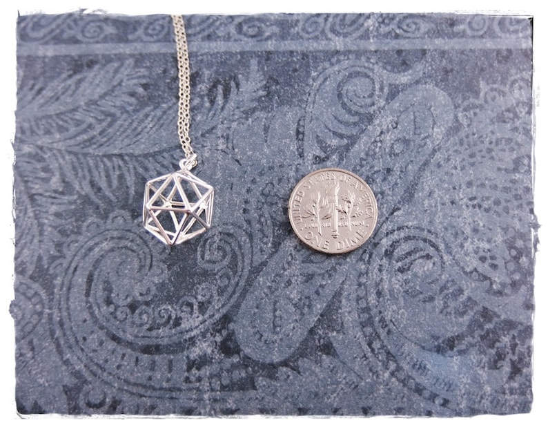 Silver Icosahedron Necklace Sterling Silver Icosahedron Charm on a Delicate Sterling Silver Cable Chain or Charm Only image 6
