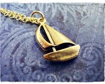 Gold Sailboat Necklace - Antique Gold Pewter Sailboat Charm on a Delicate Gold Plated Cable Chain or Charm Only