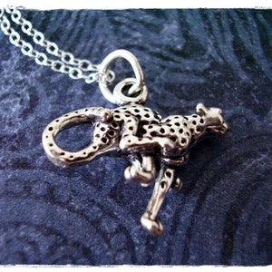 Silver Cheetah Necklace - Sterling Silver Cheetah Charm on a Delicate Sterling Silver Cable Chain or Charm Only