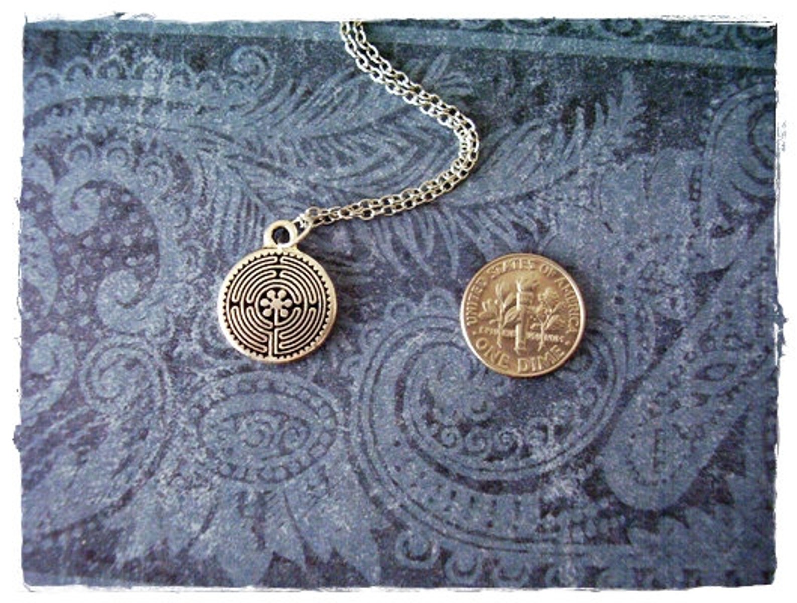 Labyrinth Charm Silver Labyrinth Necklace - Silver Pewter Labyrinth Charm on a Delicate ...