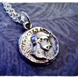 Silver Ancient Roman Coin Necklace - Antique Pewter Roman Coin Charm on a Delicate Stainless Steel Cable Chain or Charm Only
