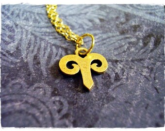 Gold Aries Zodiac Sign Necklace - Antique Gold Pewter Aries Zodiac Sign Charm on a Delicate Gold Plated Cable Chain or Charm Only