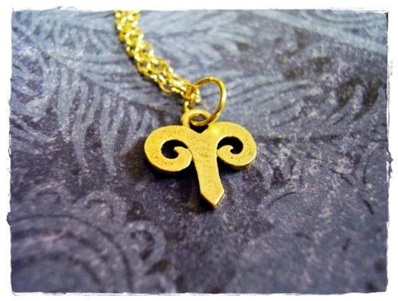Gold Aries Zodiac Sign Necklace - Antique Gold Pewter Aries Zodiac Sign Charm on a Delicate Gold Plated Cable Chain or Charm Only