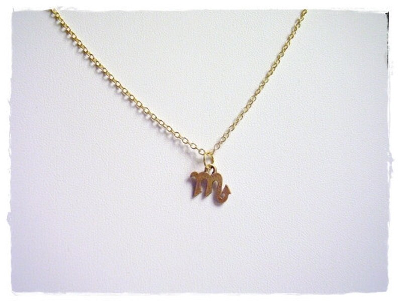 Gold Scorpio Zodiac Sign Necklace - Antique Gold Pewter Scorpio Charm on a Delicate Gold Plated Cable Chain or Charm Only image 3