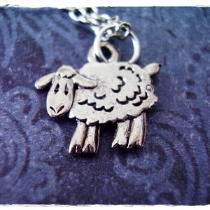 Tiny Silver Sheep Necklace - Antique Pewter Sheep Charm on a Delicate Stainless Steel Cable Chain or Charm Only
