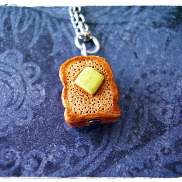 Buttered Toast Necklace - Enameled Ceramic Buttered Toast Charm on a Delicate Silver Plated Cable Chain or Charm Only
