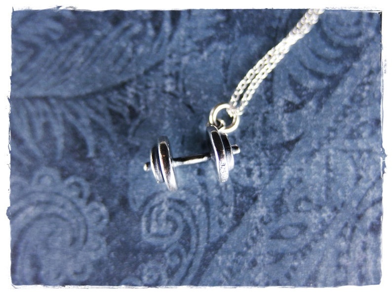 Silver Dumbbell Necklace Sterling Silver Dumbbell Charm on a Etsy