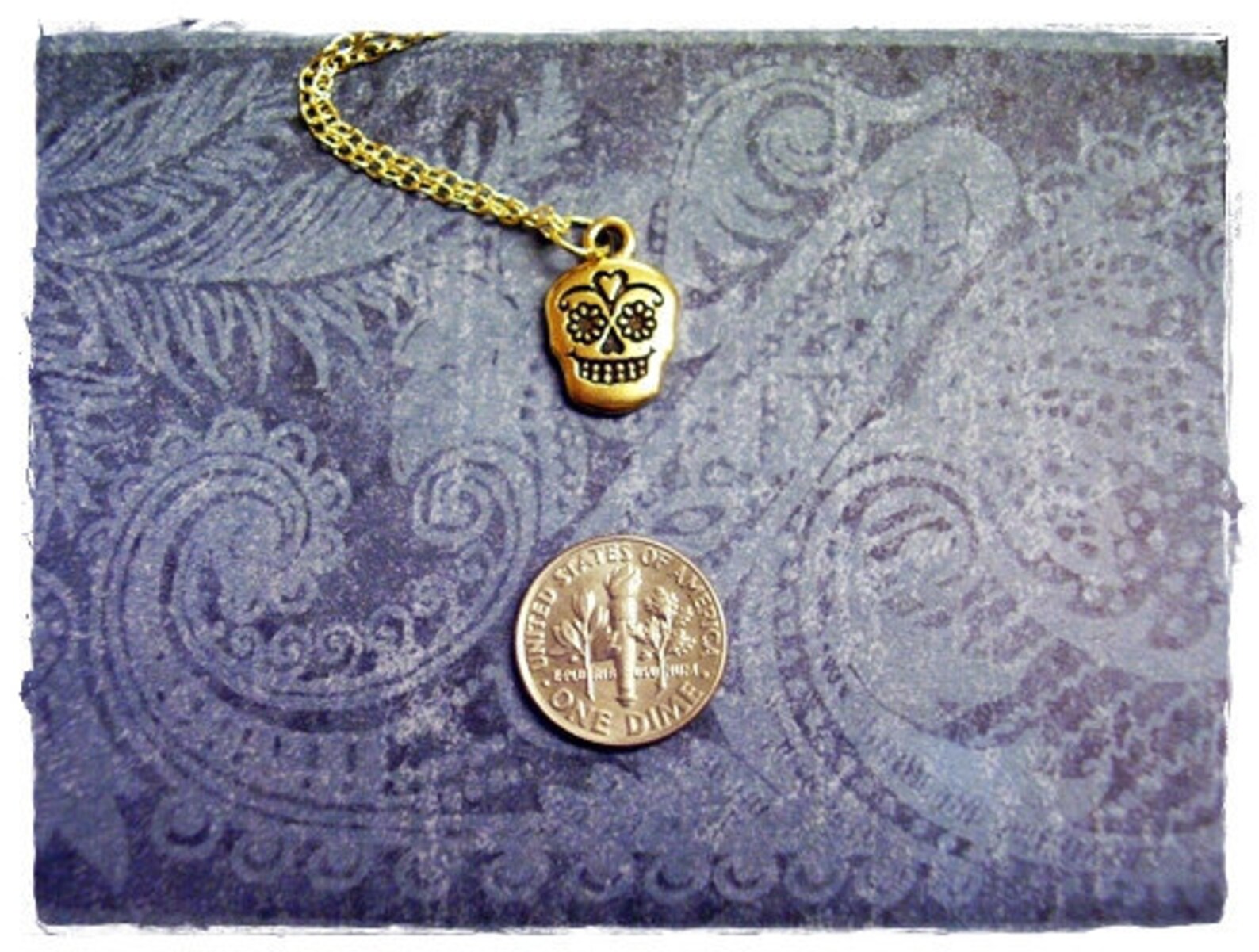 Gold Sugar Skull Necklace Antique Gold Pewter Sugar Skull Etsy
