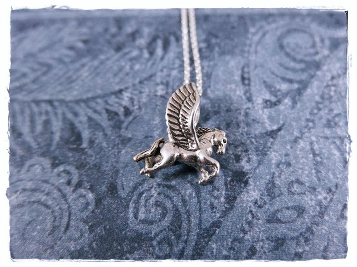 Silver Pegasus Necklace Sterling Silver Pegasus Charm on a Etsy