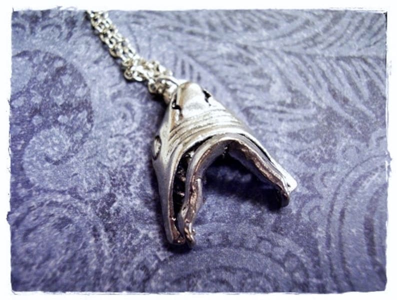 Movable Shark Jaws Necklace Antique Pewter Shark Jaws Charm on a Delicate Silver Plated Cable Chain or Charm Only image 2