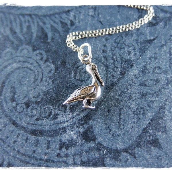 Tiny Pelican Necklace - Sterling Silver Pelican Charm on a Delicate Sterling Silver Cable Chain or Charm Only