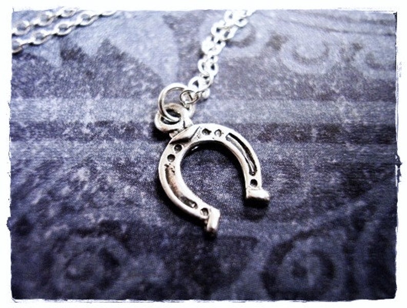 Mini Silver Horseshoe Necklace Sterling Silver Horseshoe Charm on a Delicate Sterling Silver Cable Chain or Charm Only image 1