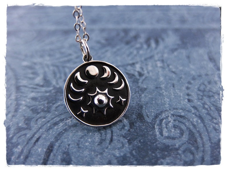 Silver Sun and Moon Phases Necklace - Sterling Silver Sun and Moon ...