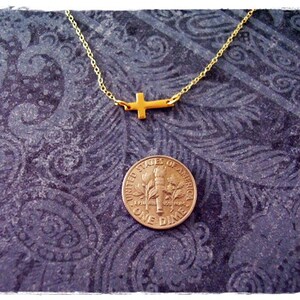 Tiny Sideways Gold Cross Necklace Matte 24kt Gold Plate Sideways Cross Charm on a Delicate 14kt Gold Filled Cable Chain or Charm Only image 2