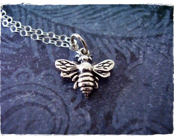 Small Honeybee Necklace - Sterling Silver Honeybee Charm on a Delicate Sterling Silver Cable Chain or Charm Only